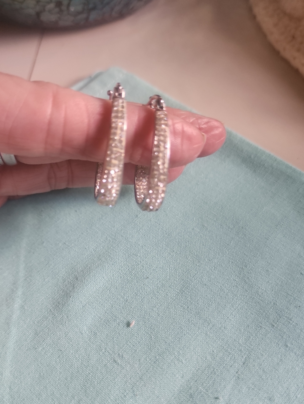 Crystal Pave Silver Continuous Hoop Earrings - Sparkling Women's Jewelry